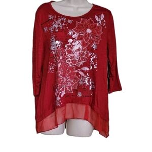 Ava & Grace 3/4 Sleeve Womens Size Large Petite Floral Top Red
